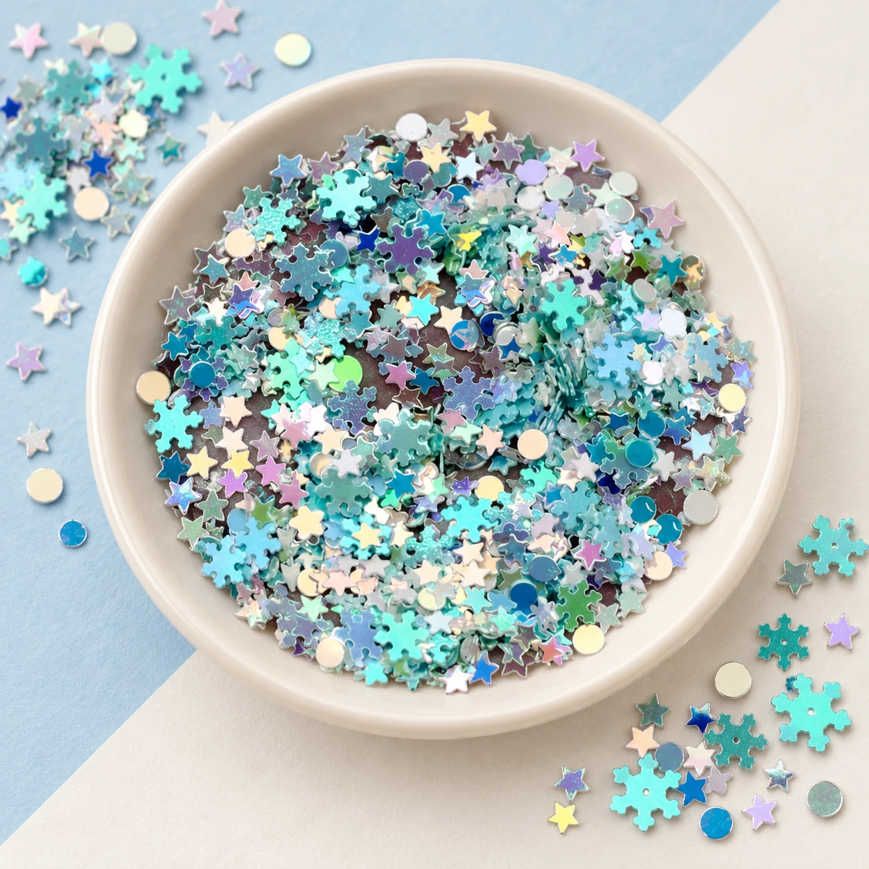 Teal Star and Snowflake Sequin Mix MA154 displayed for assortment selection