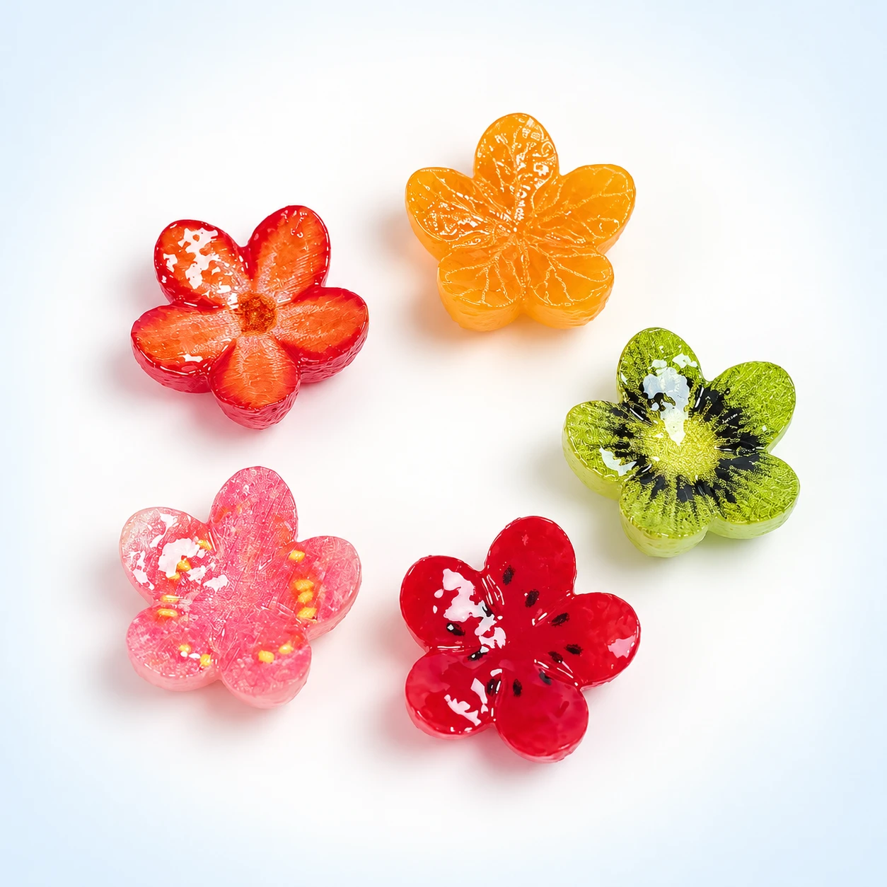 Translucent Fruit Flower Resin Charms RW001398 on a clean light studio background