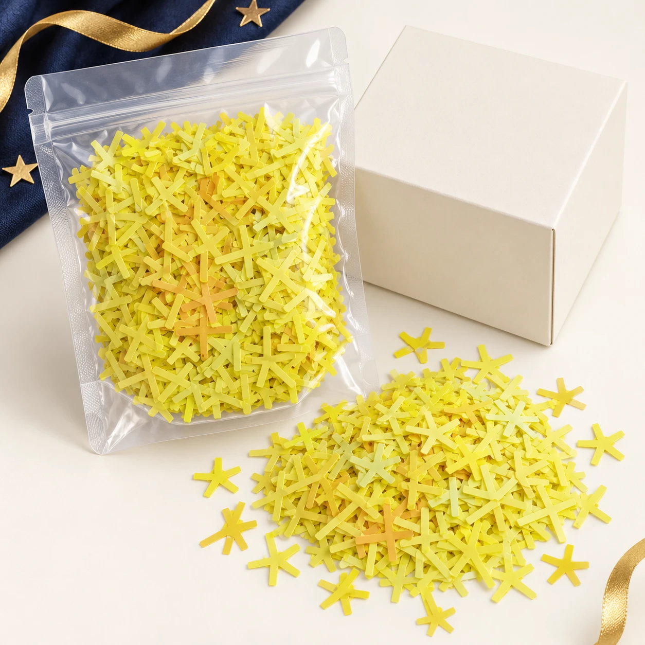 Yellow Star Confetti Mix MA294 with illustrative private-label packaging