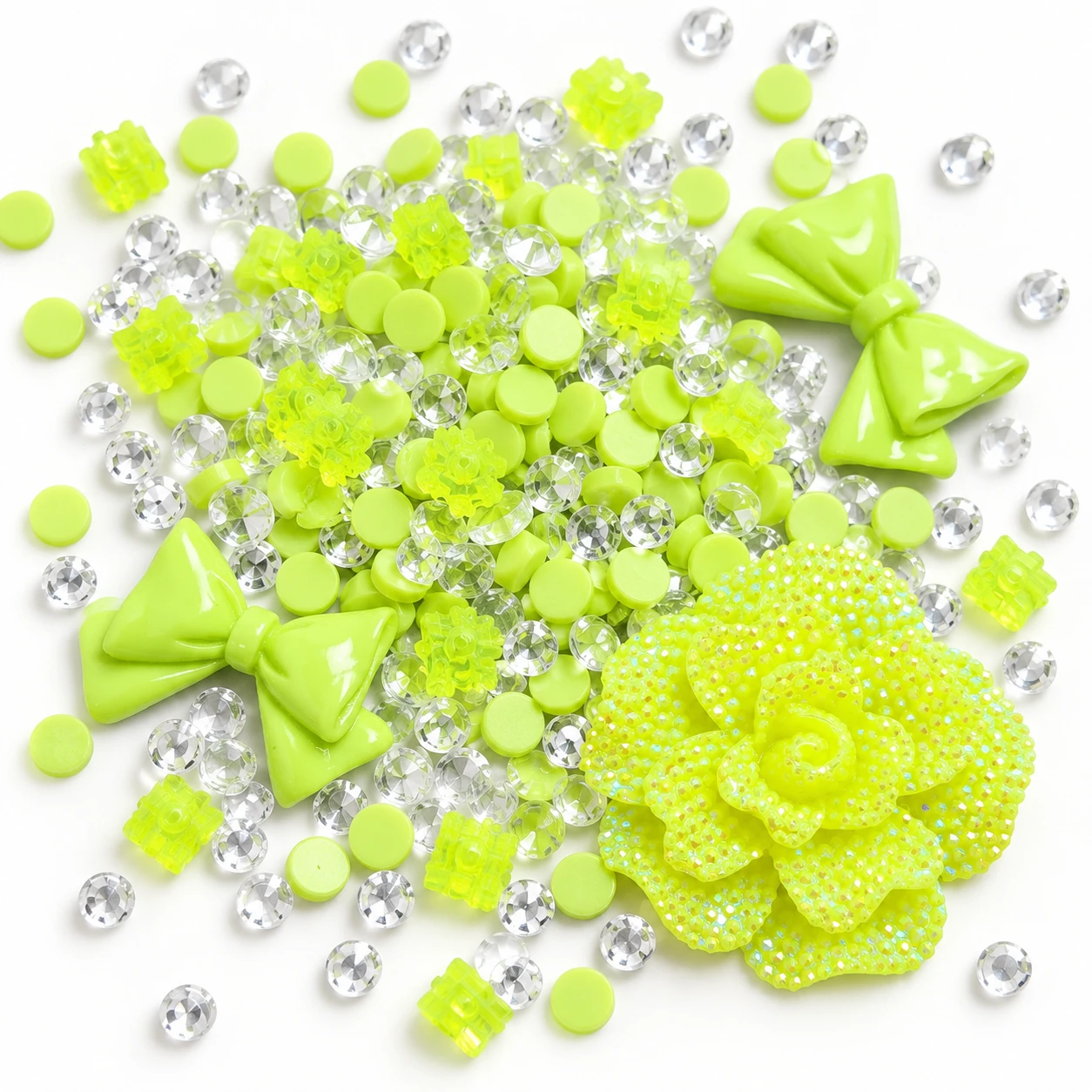 Detail visualization of lime green bow & flower filler mix, SLM004320