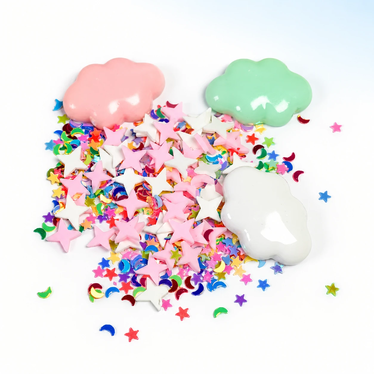 Pastel Cloud & Star Filler Mix on a bright white studio background, SLM002468