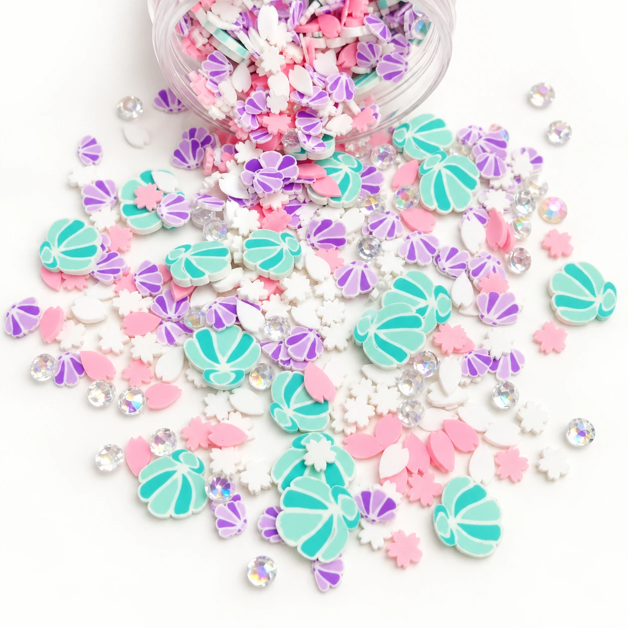 Detail visualization of pastel shell polymer clay slice mix, YX720
