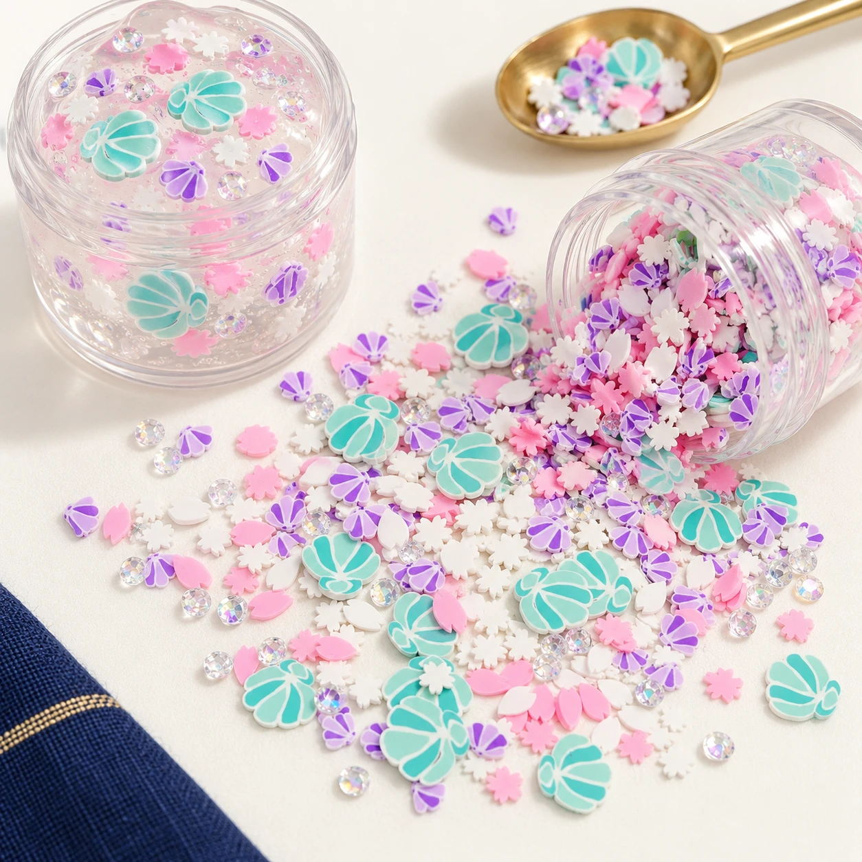 Pastel Shell Polymer Clay Slice Mix in a slime-workspace concept, YX720
