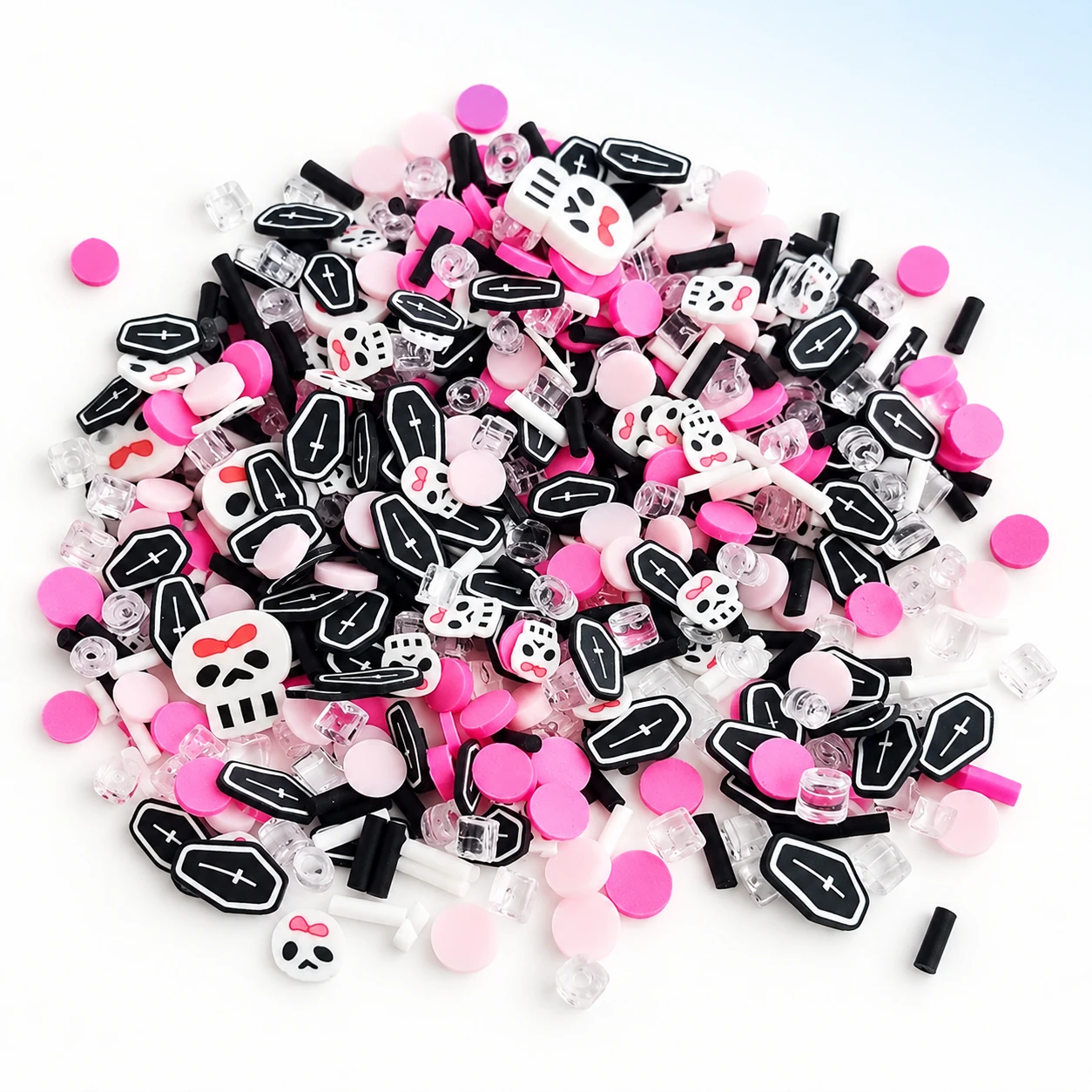 Pink & Black Halloween Clay Slices on a bright white studio background, YX3803