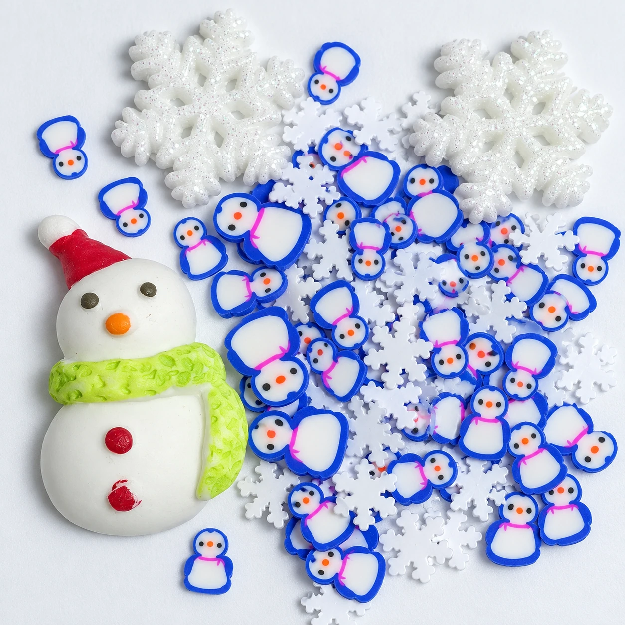 Snowman & Snowflake Filler Mix in an AI-styled close-up of decorative charms and slices, SLM20254