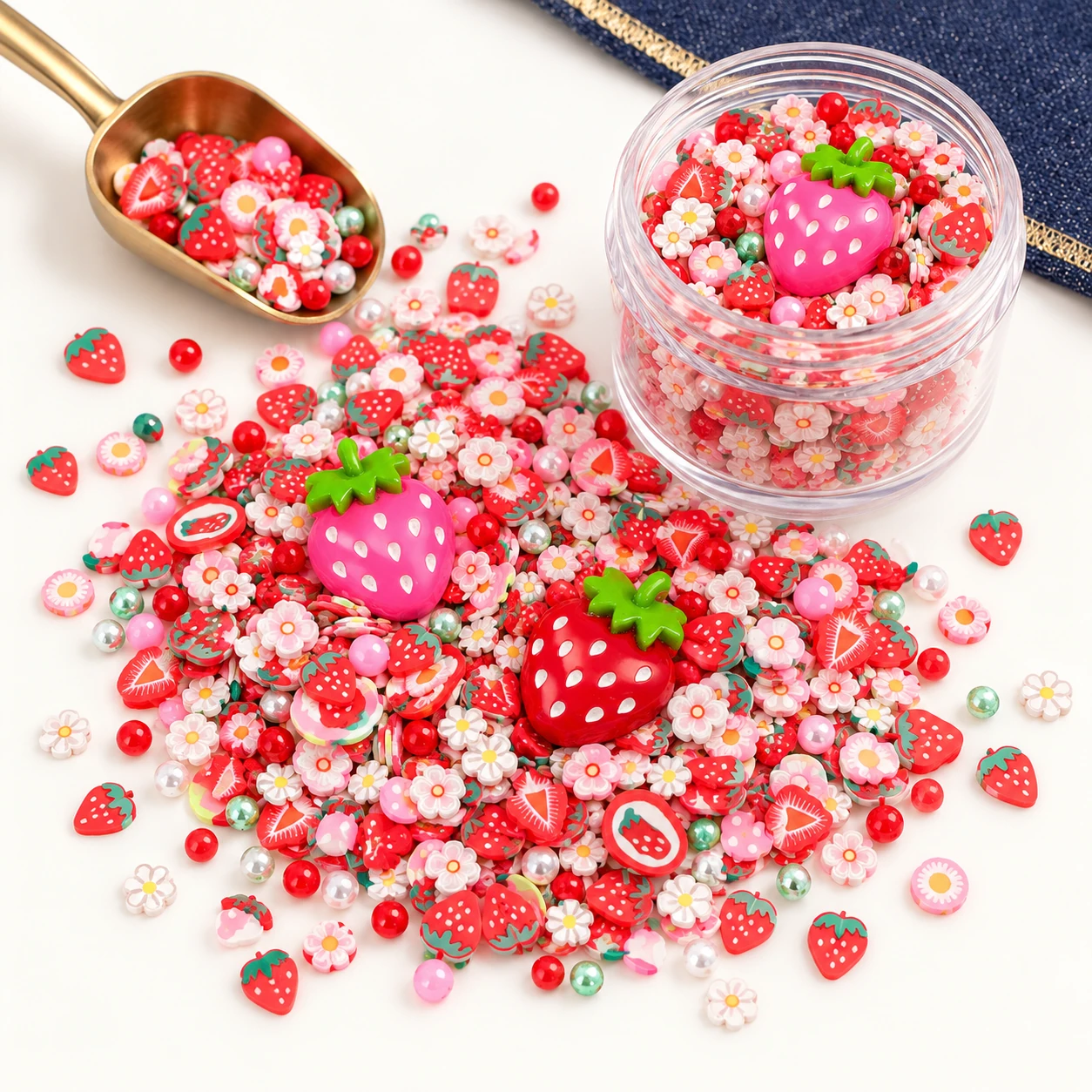 Strawberry & Floral Confetti Filler Mix in a slime-workspace concept, SLM10012