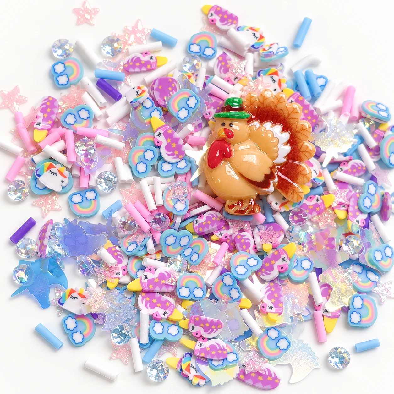 Detail visualization of turkey & rainbow confetti filler mix, SLM003536