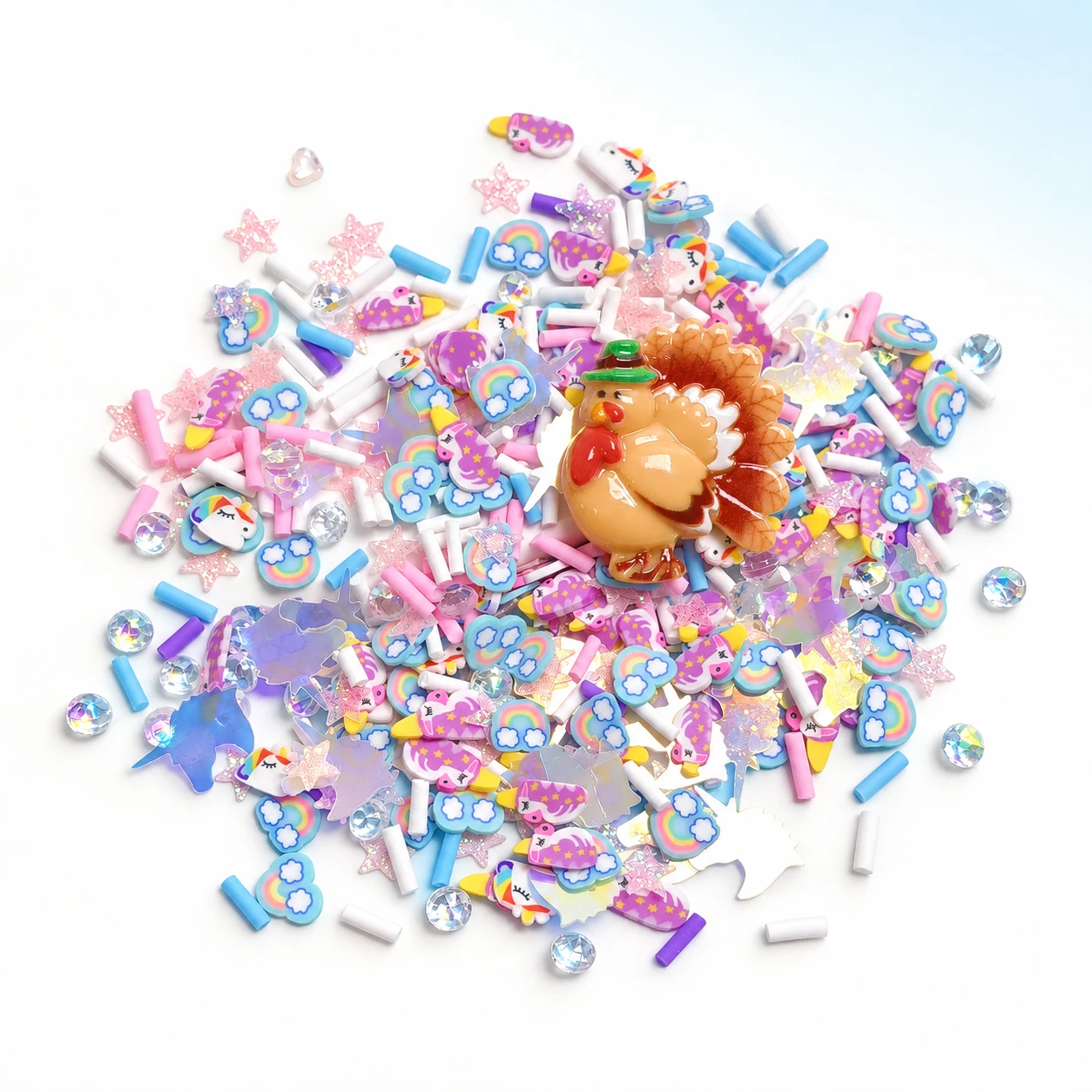 Turkey & Rainbow Confetti Filler Mix on a bright white studio background, SLM003536