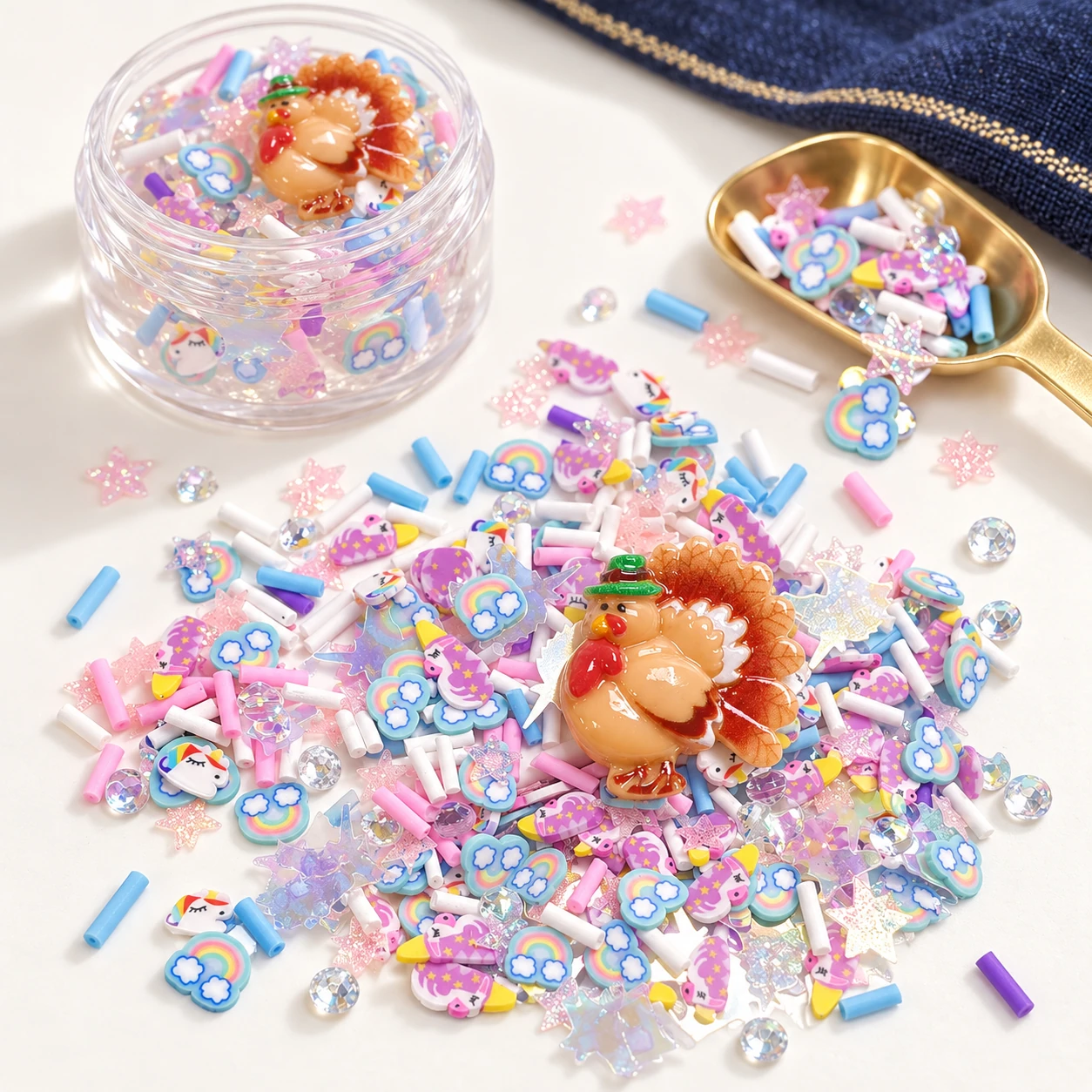 Turkey & Rainbow Confetti Filler Mix in a slime-workspace concept, SLM003536